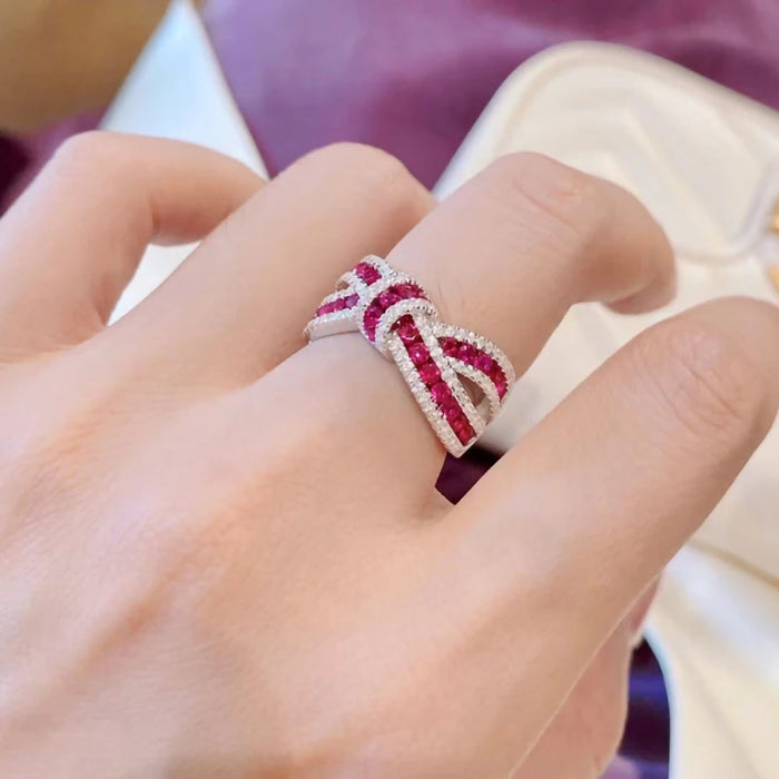925 Sterling Silver Natural Ruby Red Bow Gemstone Ring On Sale