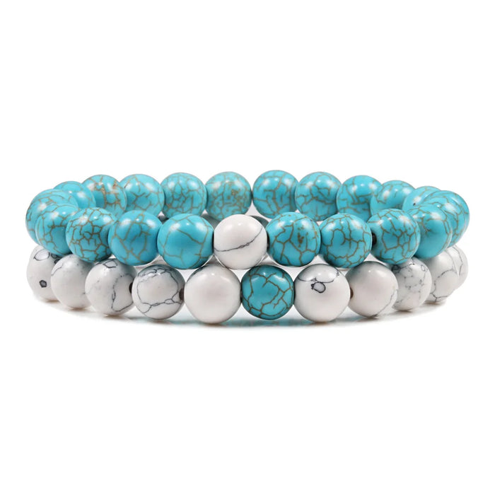 1 Set Natural Turquoise And White Howlite Stone Couple Bracelets On Sale