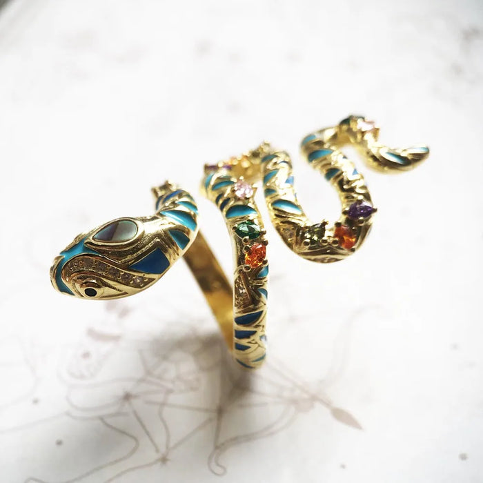 18K Gold Plated 925 Sterling Silver Bohemian Style Snake Pave Ring On Sale