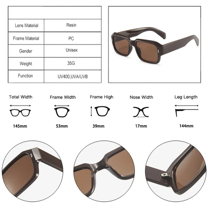 Peach Fashion Rectangle HD Gradient Lens UV400 Sunglasses
