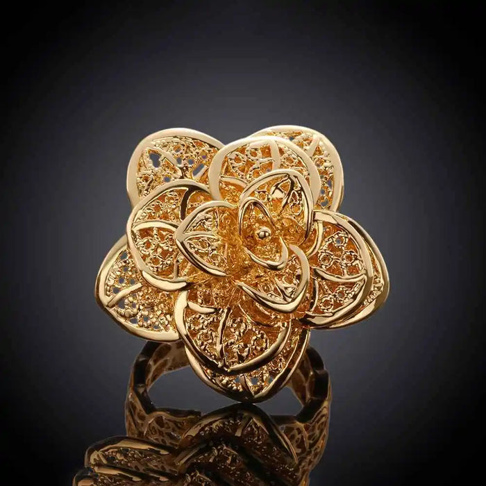 18k Gold Plated Flower Blossom Charm Ring On Sale