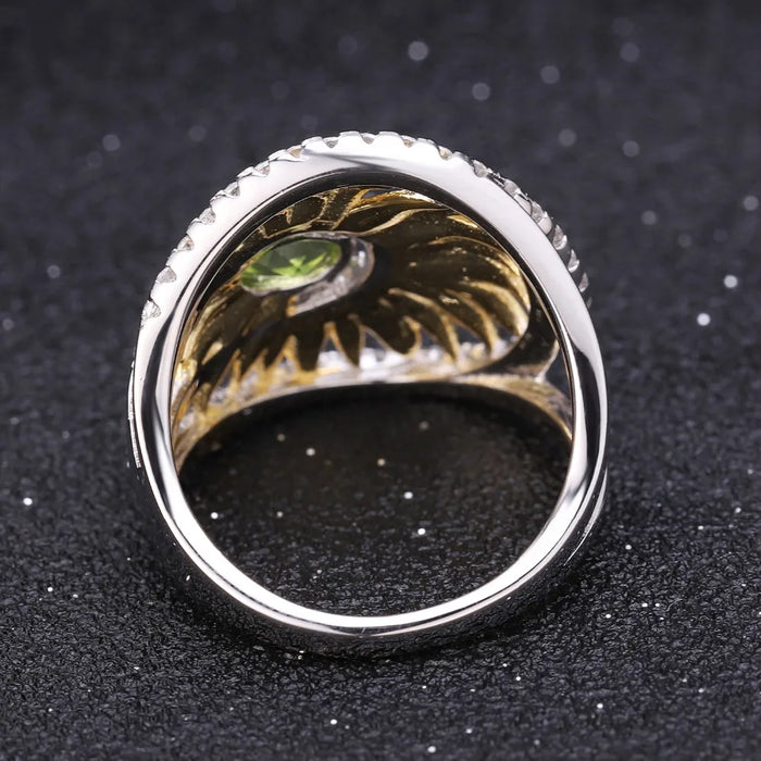 925 Sterling Silver 0.86Ct Natural Peridot Handmade Sunflower Ring On Sale