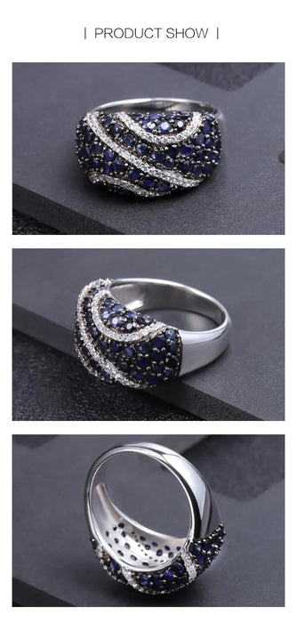 925 Sterling Silver Natural Blue Sapphire Gemstone Ring On Sale