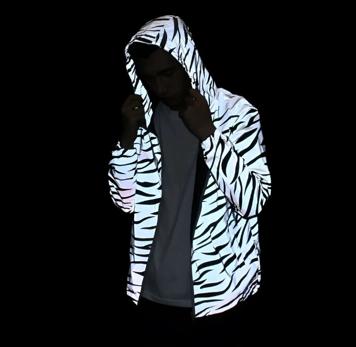 Zebra Stripes Reflective Cycling Windbreaker Jacket On Sale