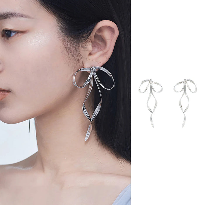 Big Ribbon Bow Style Elegant Drop Earrings on Sale