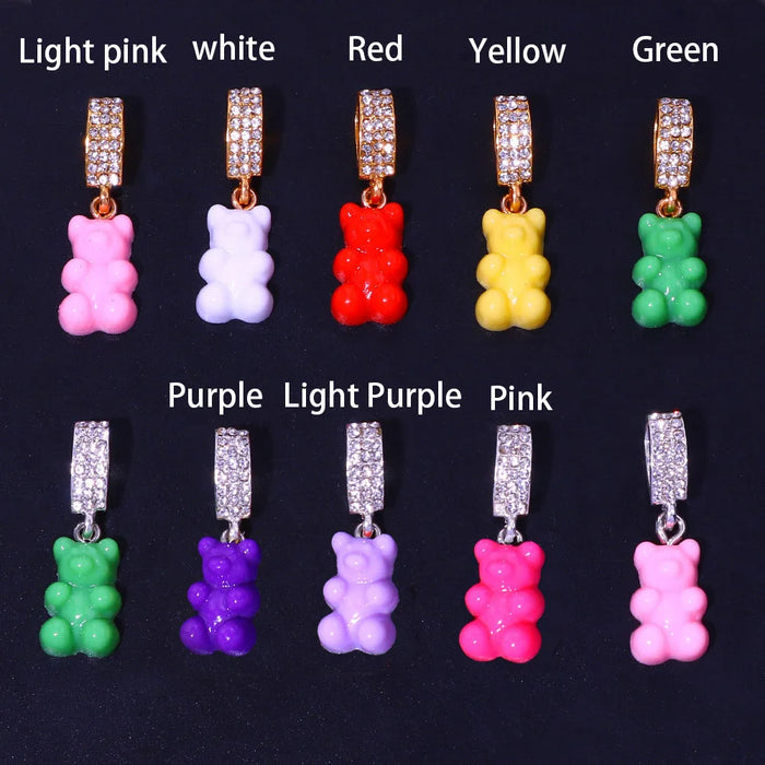 Teddy Gummy Bear Pendant Crystal Rhinestone Tennis Chain Choker Necklace On Sale