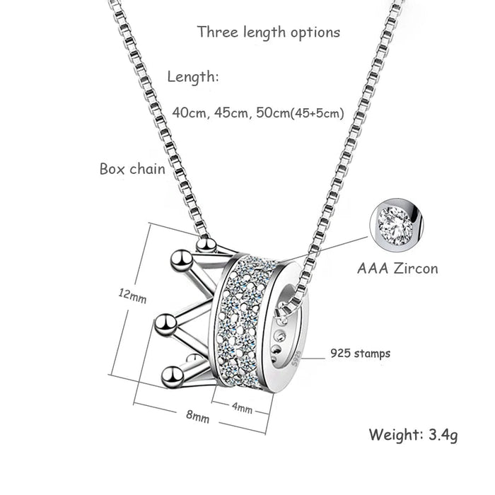 925 Sterling Silver Round Rotatable Crown CZ Rhinestone Charm Pendant Necklaces On Sale