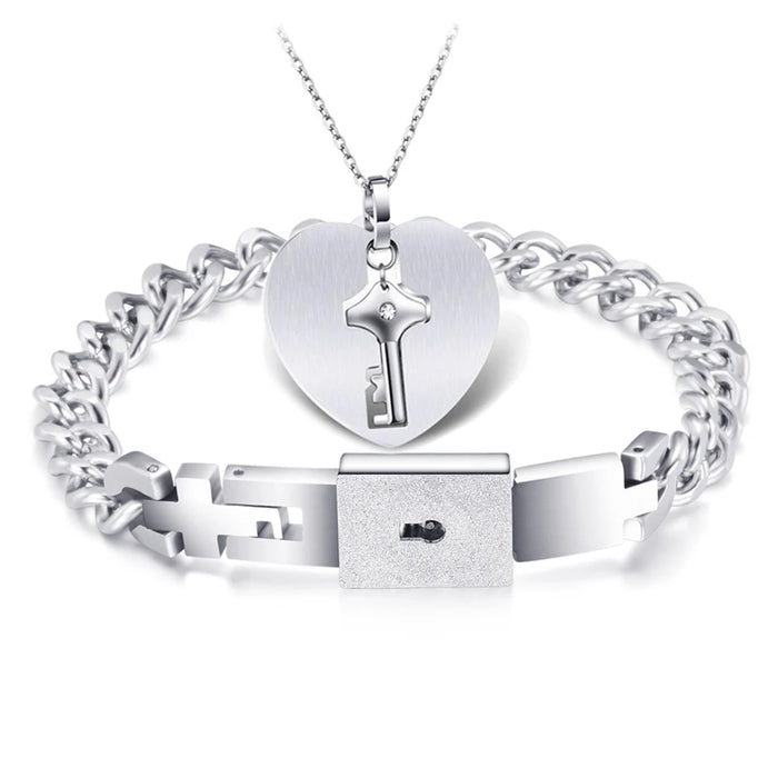 Concentric interlocking Chain And Link Stainless Steel Couple Bracelet On Sale