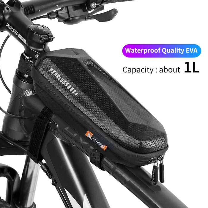 1 L Black Hard Shell Bike Frame Bag With Phone Holder Waterproof Cycling Top Tube Bag for Bikes & Scooters On Sale