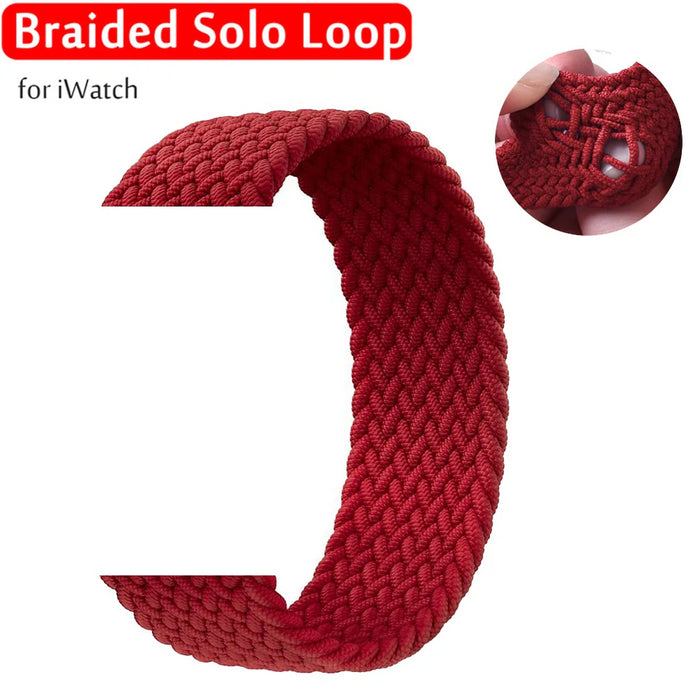 Red Stretchable Braided Solo Loop Apple Watch Bracelet For iWatch Series 7, 6, SE, 5, 4, 3