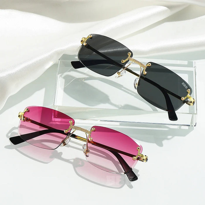 Classic Rectangular Rimless Sunglasses On Sale