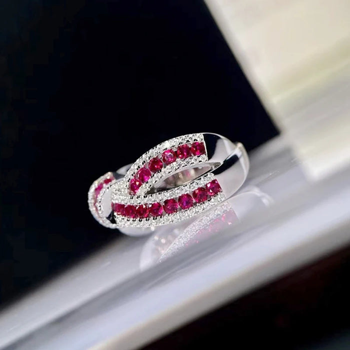 925 Sterling Silver Natural Ruby Red Bow Gemstone Ring On Sale