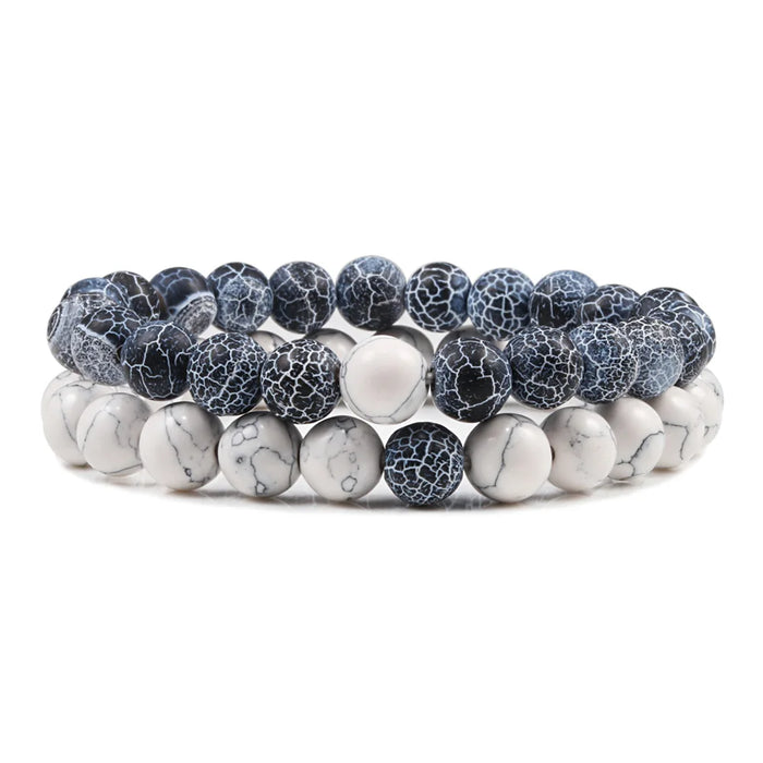 1 Set Black Weathered Stone And White Howlite Couple Bracelets On Sale