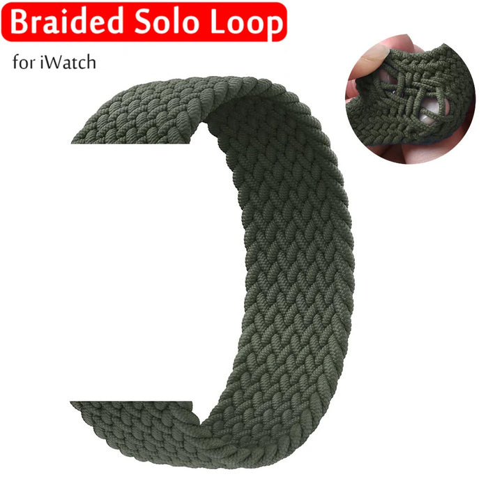 Inverness Green Stretchable Braided Solo Loop Apple Watch Bracelet For iWatch Series 7, 6, SE, 5, 4, 3