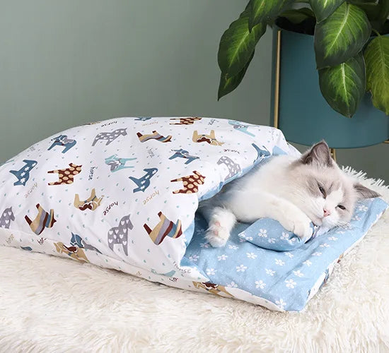 Machine Washable Blue Japanese Pet Futon Bed For Cats or Dogs On Sale