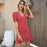 Red Elegant Polka Dot Buttoned Chiffon Mini Dress On Sale