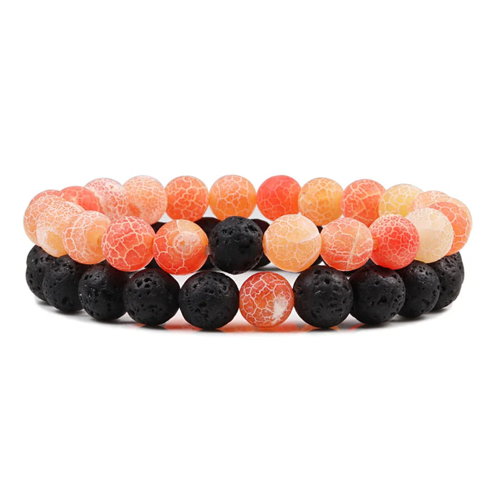1 Set Red Weathered Stone And Lava Stone Couple Bracelets On Sale
