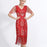 1920s Gatsby Style V-Neck Petal Sleeves Red Embroidery Sequin Fringe Flapper Midi Dress On Sale