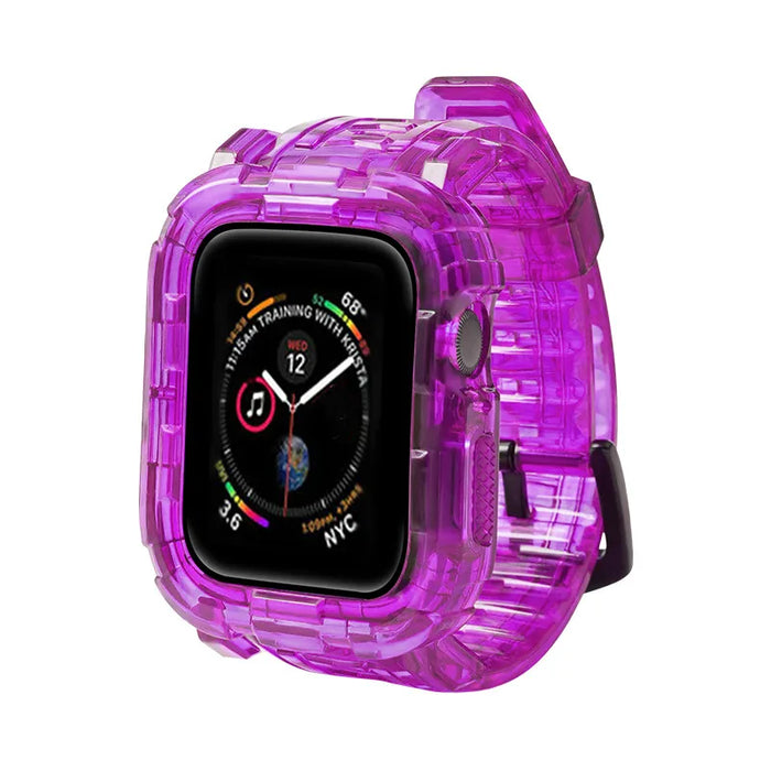 Hot Pink Black Clear iWatch Case And Silicone Straps Sets For Apple Watch Band 38mm, 40mm, 41mm, 42mm, 44mm, 45mm On Sale