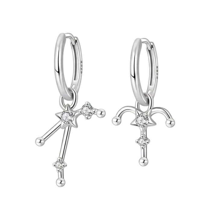12 Constellation 925 Sterling Silver Aries Hoop Earrings Timeless Zodiac Elegance On Sale