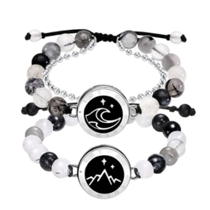 Black White Light Up And Vibrate Long Distance Agate Touch Communication Bracelets For Couples