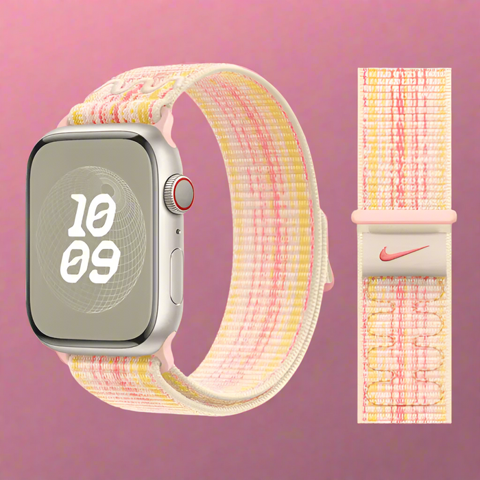 NIKE Style Starlight Pink Nylon Sport Watch Straps Collection For Apple Watch 38mm, 40mm, 41mm, 42mm, 44 mm, 45mm, 46mm, 49mm On Sale