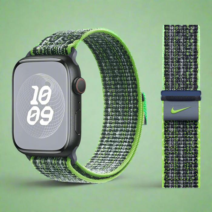NIKE Style Bright Green Blue Nylon Sport Watch Straps Collection For Apple Watch 38mm, 40mm, 41mm, 42mm, 44 mm, 45mm, 46mm, 49mm On Sale