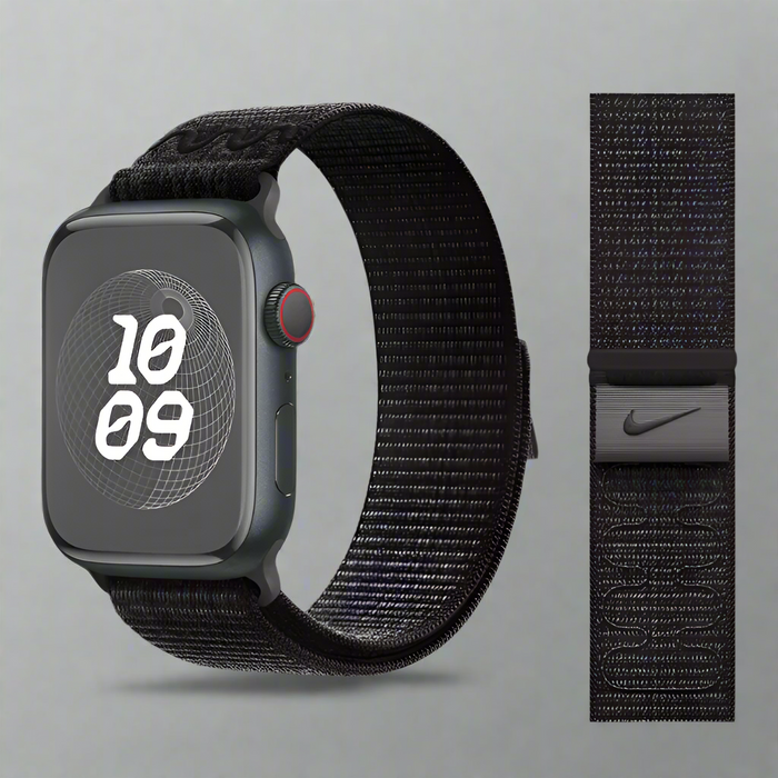 NIKE Style Black Blue Nylon Sport Watch Straps Collection For Apple Watch 38mm, 40mm, 41mm, 42mm, 44 mm, 45mm, 46mm, 49mm On Sale