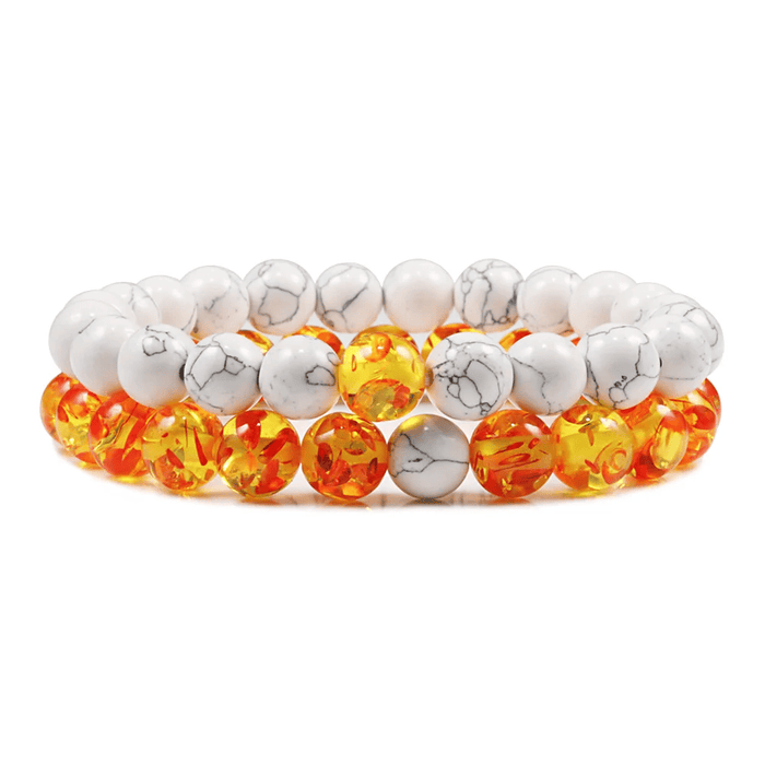 1 Set Natural White Howlite And Fire Stone Couple Bracelets On Sale