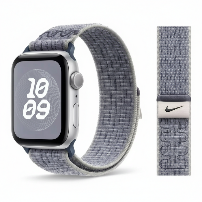 NIKE Style Gray Blue Nylon Sport Watch Straps Collection For Apple Watch 38mm, 40mm, 41mm, 42mm, 44 mm, 45mm, 46mm, 49mm On Sale