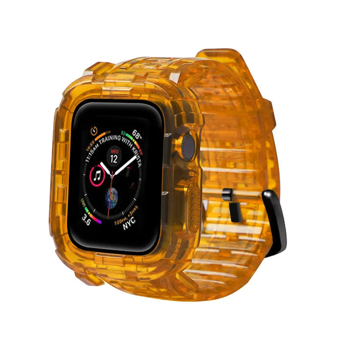 Orange Black Clear iWatch Case And Silicone Straps Sets For Apple Watch Band 38mm, 40mm, 41mm, 42mm, 44mm, 45mm On Sale