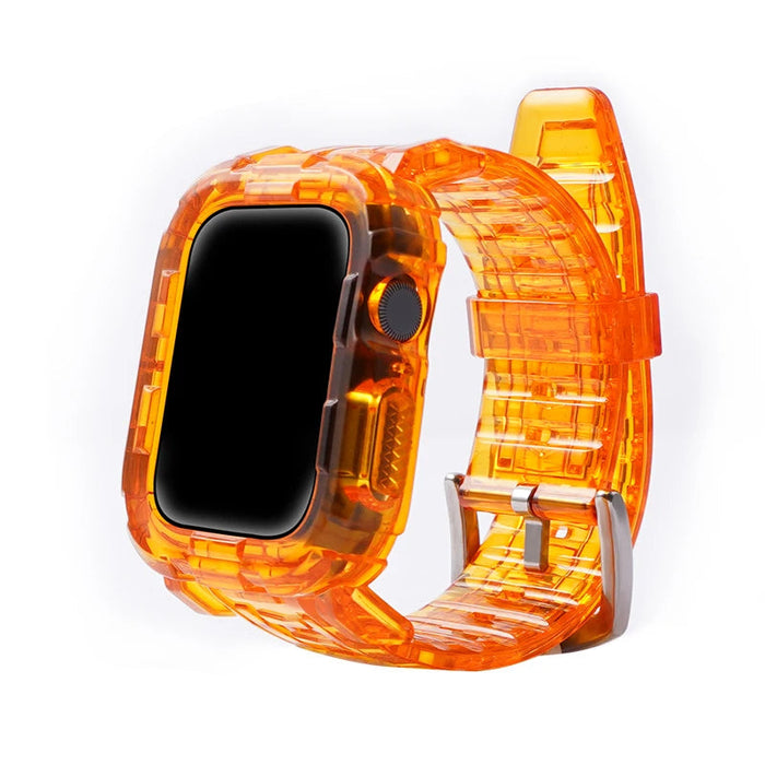 Orange Silver Clear iWatch Case And Silicone Straps Sets For Apple Watch Band 38mm, 40mm, 41mm, 42mm, 44mm, 45mm On Sale