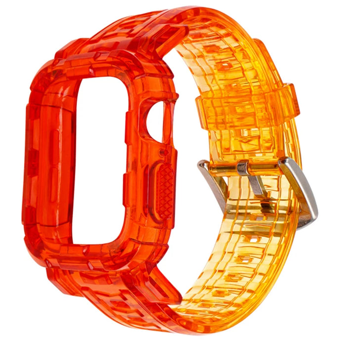 Orange Silver Clear iWatch Case And Silicone Straps Sets For Apple Watch Band 38mm, 40mm, 41mm, 42mm, 44mm, 45mm On Sale