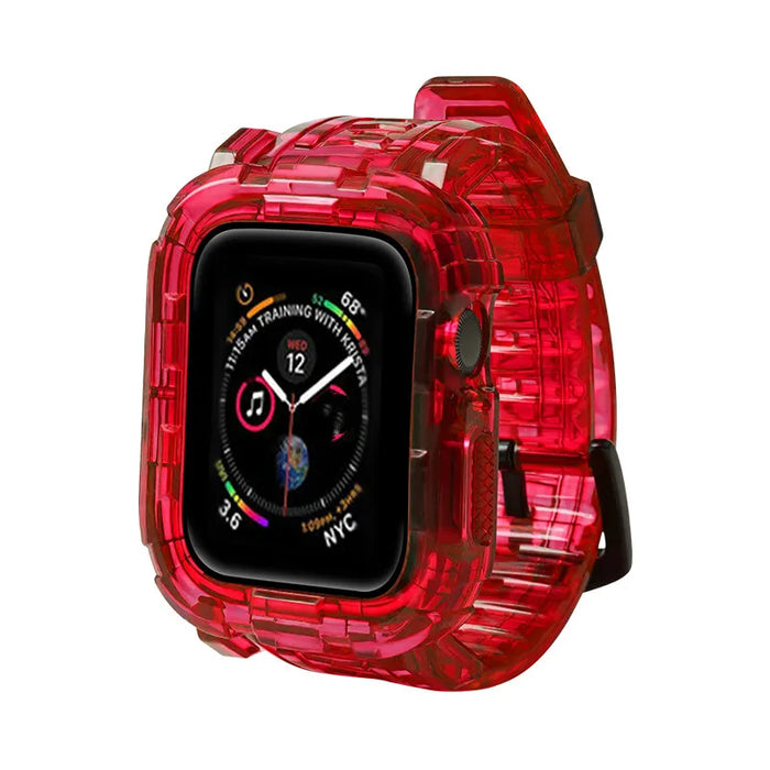 Red Black Clear iWatch Case And Silicone Straps Sets For Apple Watch Band 38mm, 40mm, 41mm, 42mm, 44mm, 45mm On Sale