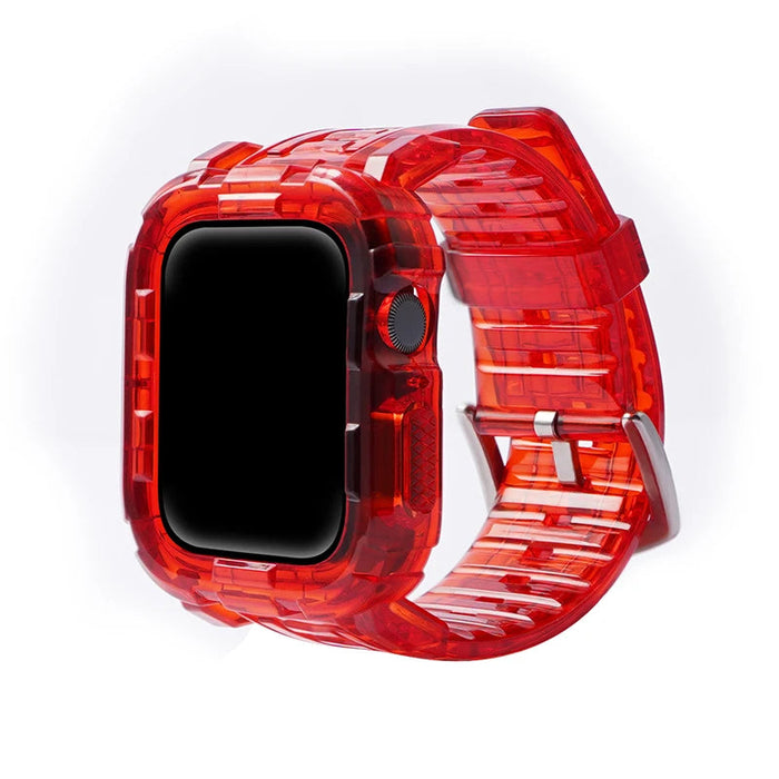 Red Silver Clear iWatch Case And Silicone Straps Sets For Apple Watch Band 38mm, 40mm, 41mm, 42mm, 44mm, 45mm On Sale