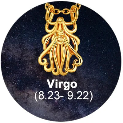 12 Horoscope Virgo Zodiac 18K Gold Plated 3D Charm Pendant Necklaces On Sale