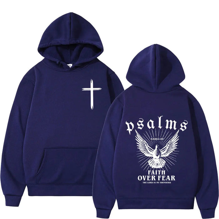 Navy Blue Unisex Faith Over Fear Graphic Vintage Style Streetwear Hoodies On Sale