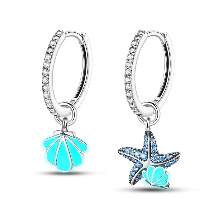 Elegant Ocean-Inspired 925 Sterling Silver Hoop Earrings Optional Luminous Accent On Sale