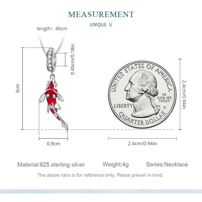 925 Sterling Silver Plated White Gold Lucky Red Koi Fish Charm Necklace On Sale