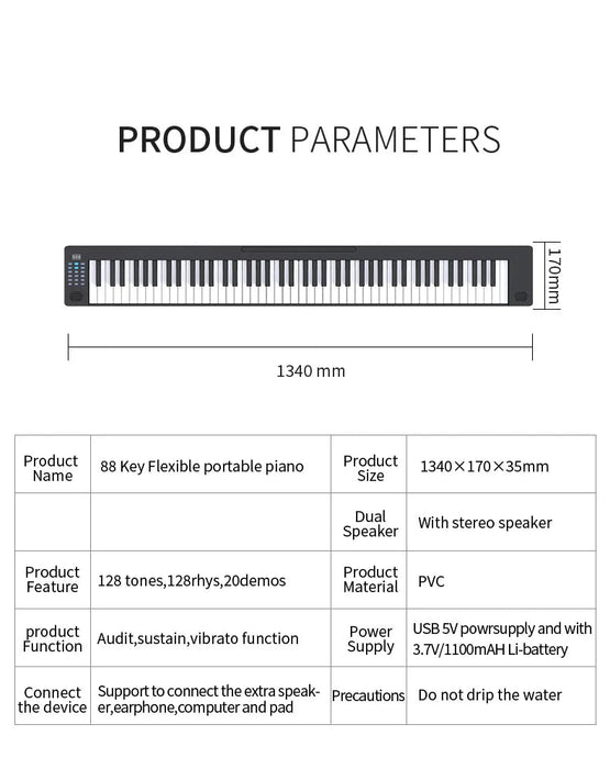 88 Keys Lightweight Portable Folding Digital Piano Full Set With MIDI Sustain Pedal, Hi-Fi Stereo, Silent Mode On Sale