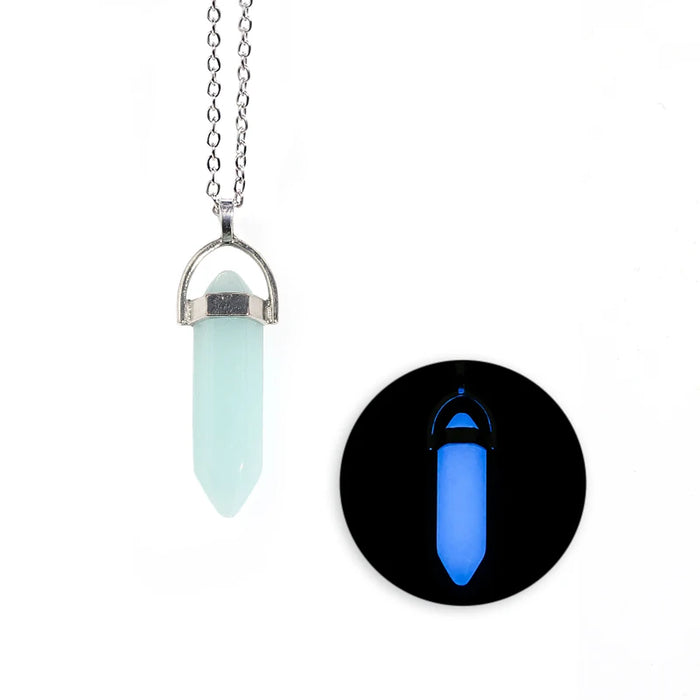 Luminous Natural Quartz Crystal Hexagonal Pillar Bullet Pendant Necklaces On Sale