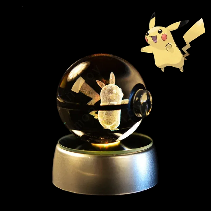 3D Crystal Glass Poke Ball Night Lights Collection Contained Inside Anime Pikachu Character On Sale
