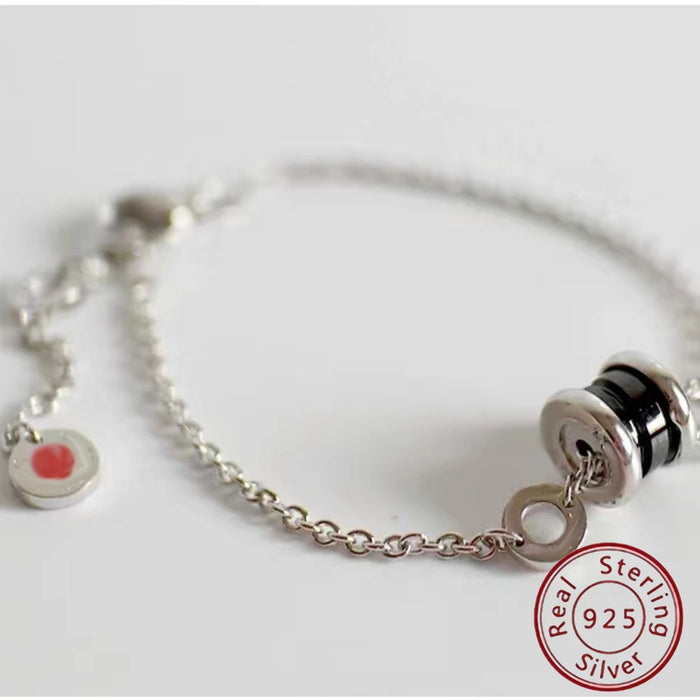 925 Sterling Silver And Black Ceramic Pendant Bracelet On Sale