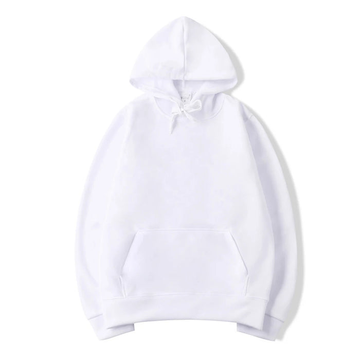Super Comfy WhiteSolid Color Pullover Hoodie Unisex Casual Streetwear Sweatshirt On Sale