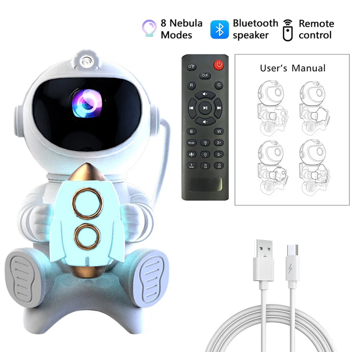 Rocket Astronaut LED Galaxy Star Projector Night Light with Bluetooth Speaker And Remote Control On Sale