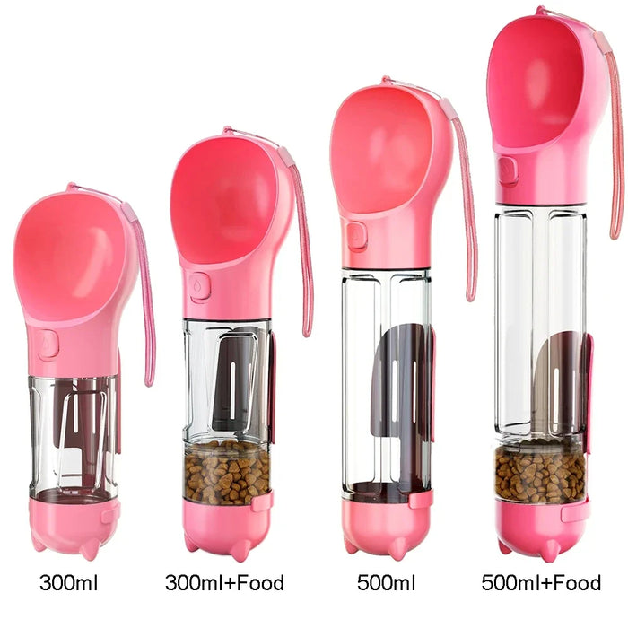 Multifunctional Pink Pet Water Bottle With Food Feeder, Waste Bag, And Poop Shovel On Sale