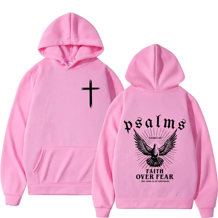 Pink Unisex Faith Over Fear Graphic Vintage Style Streetwear Hoodies On Sale