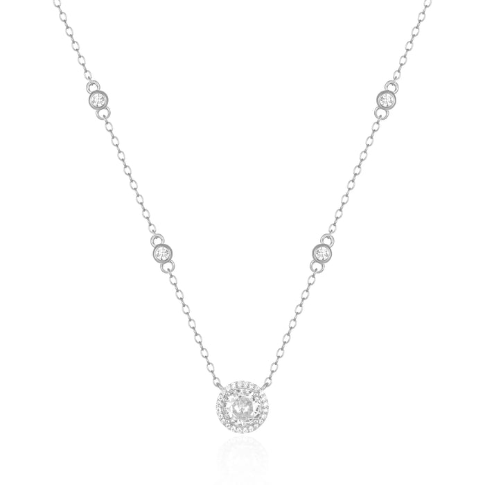 925 Sterling Silver Crystal Pendant Chain Choker Necklace On Sale