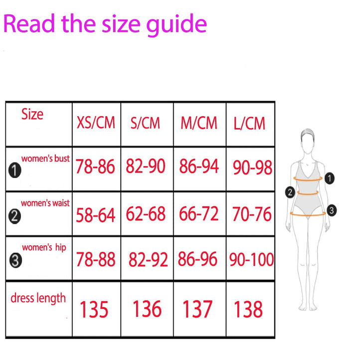 Size Chart: Elegant Strapless Corset Satin Maxi Dress