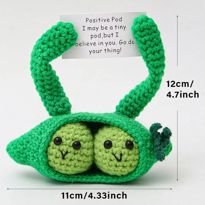 Handmade Positive Message Cute Upbeat pea pod Crochet Plush Dolls For Desktop And Home Decor On Sale